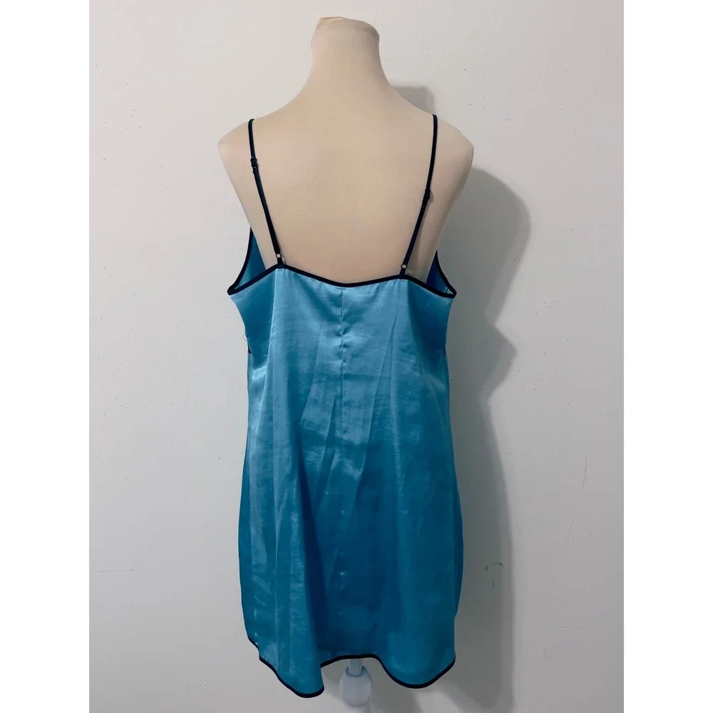 ND‎ Intimates Womens Chemise Nightgown Large Blue Satin Lace Trim Lingerie